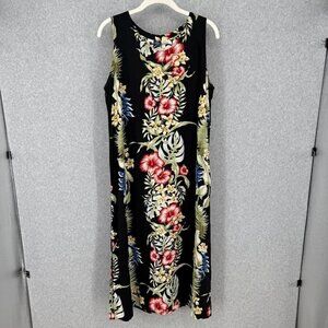 Hibiscus Collection Hawaii Womens VTG Maxi Midi Floral Dress Size S Black Dark